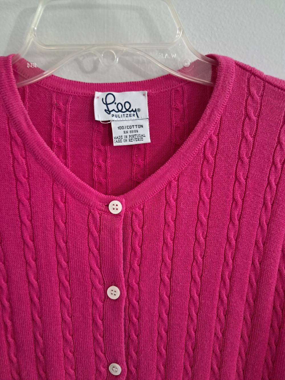 Lilly Pulitzer Hot Pink Cable-Knit Cotton Cardigan Sz Large Spring/Summer Wear